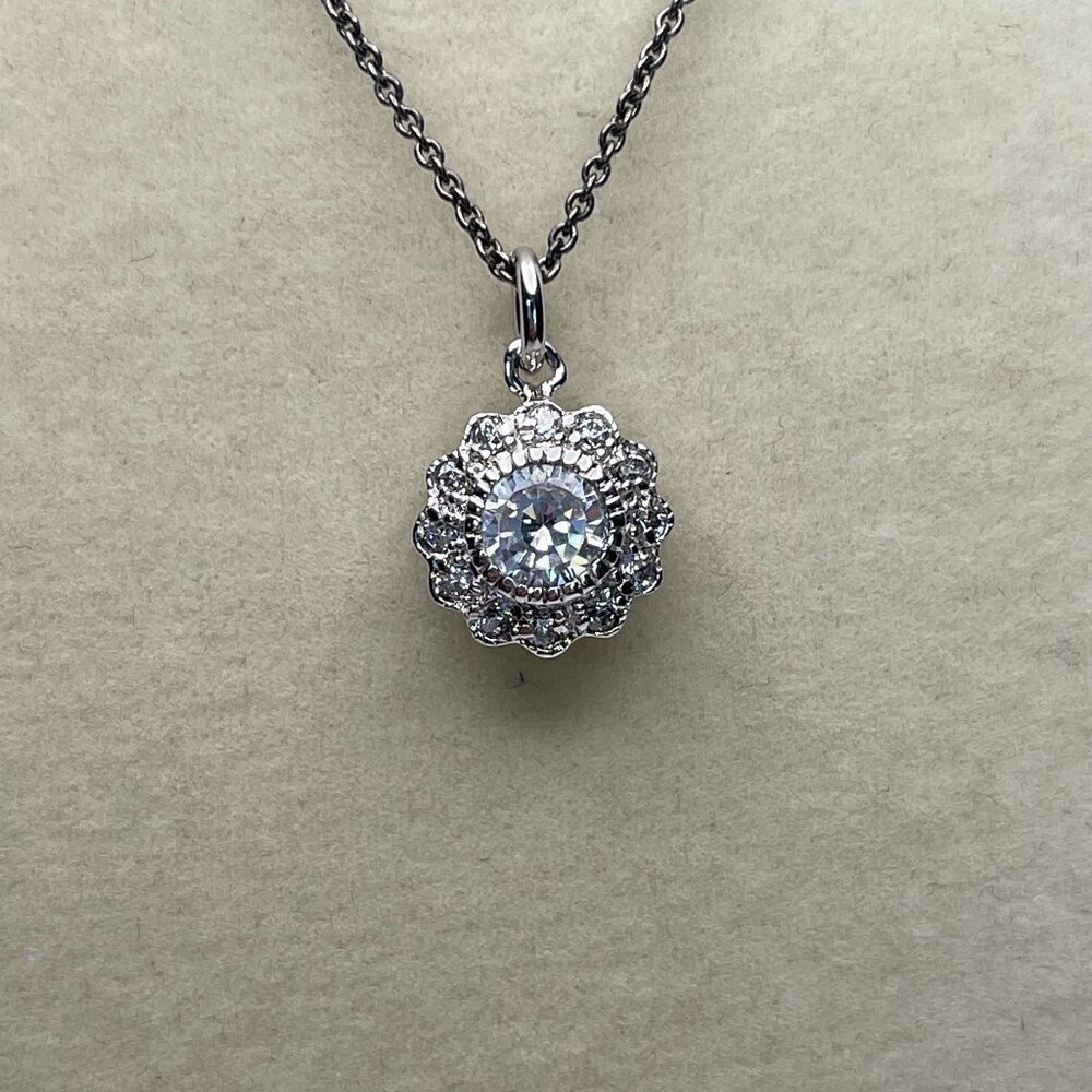 Freida Rothman Double-Sided Halo Pendant Necklace -CZ and Sterling Silver - NWOT - Picture 2 of 6